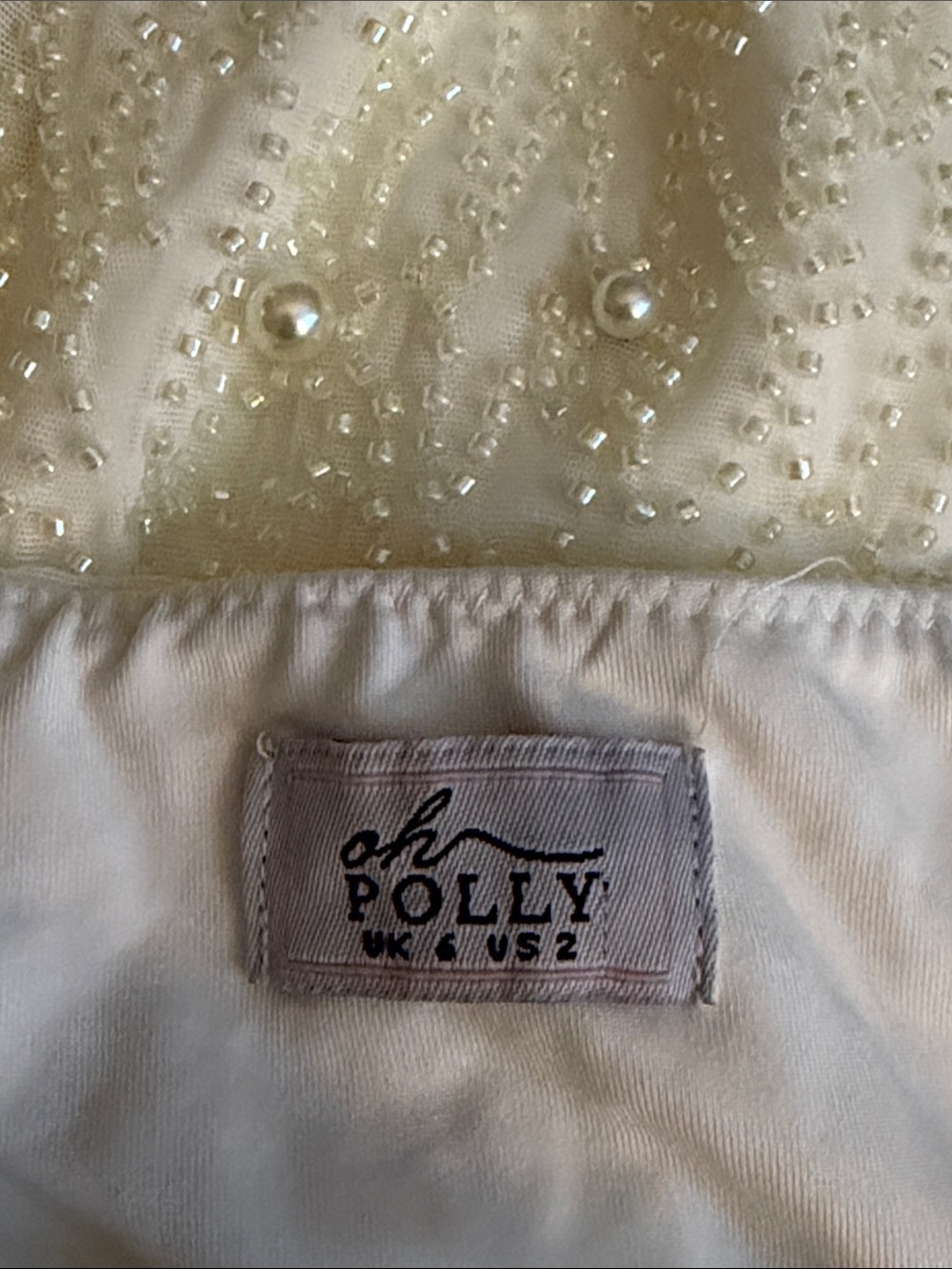 Oh Polly Ivory White Pearl Beaded High Slit Midi Skirt Bridal Wedding Party 2 S - Picture 8 of 11